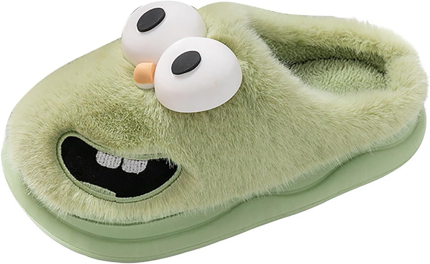 

Домашние тапочки для женщин с милыми мультяшными плюшевыми игрушками, домашние тапочки для женщин и мужчин, с большими глазами, в виде собачки, удобные пушистые тапочки Generic, зеленый