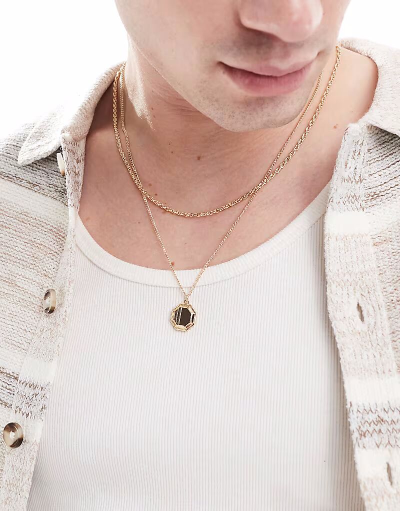 

2 ожерелья с шестиугольной подвеской в золотистом тоне Asos Design