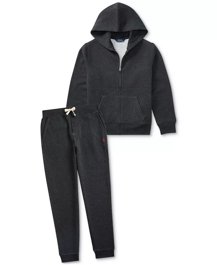 Хлопковый флисовый худи на молнии для мальчиков Big Boys Polo Ralph Lauren, серый — фото 3
