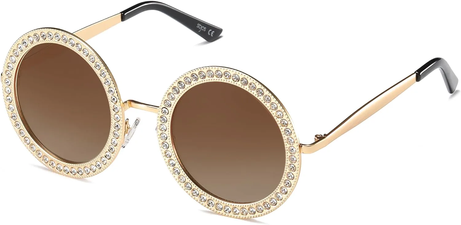 

Солнцезащитные очки SOJOS Shining Oversized Round Rhinestone Sunnies Festival Gem Sunnies SJ1095, C02 Gold Frame/Gradient Brown Lens With Crystal Diamonds
