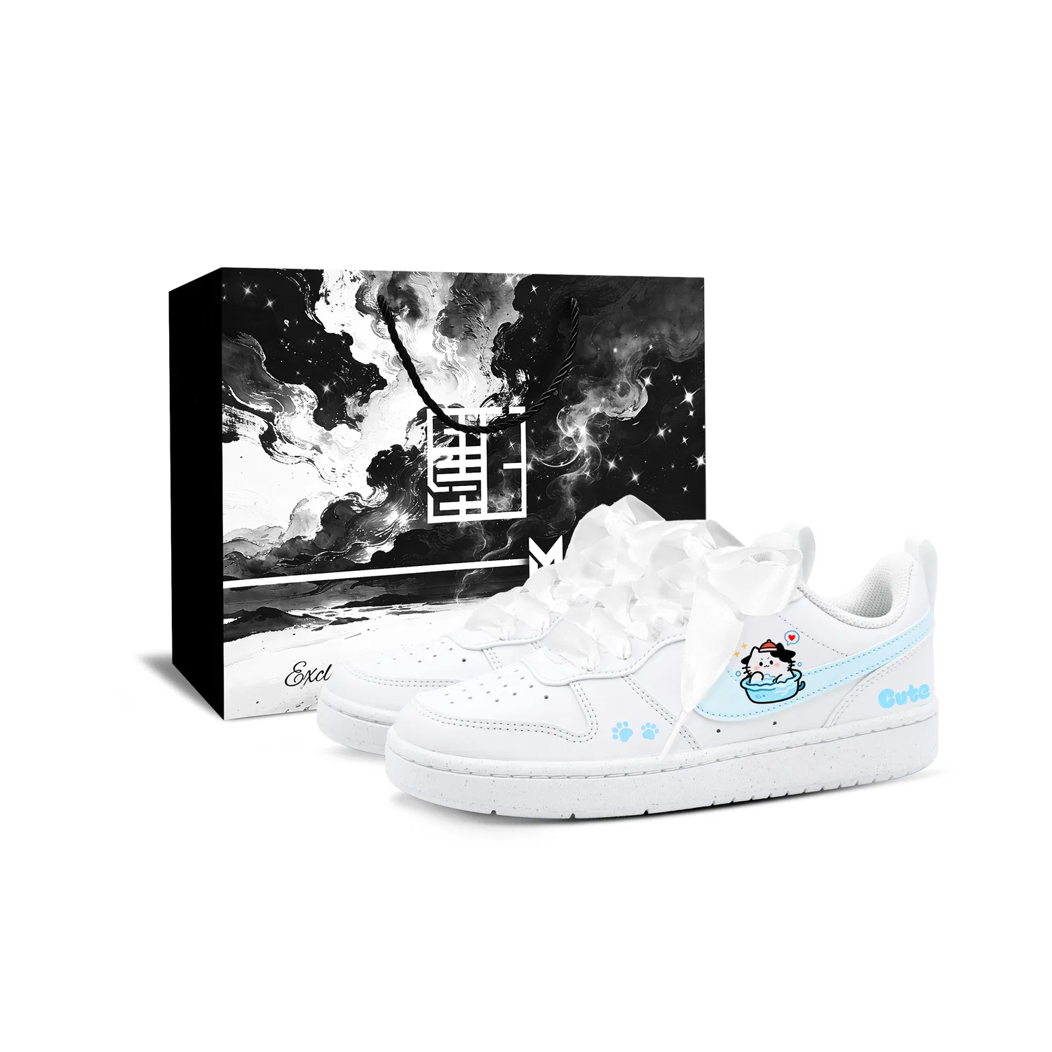 Детские кеды для скейтбординга Nike Court Borough Bathing Cat BOX Low Top, сине-белые