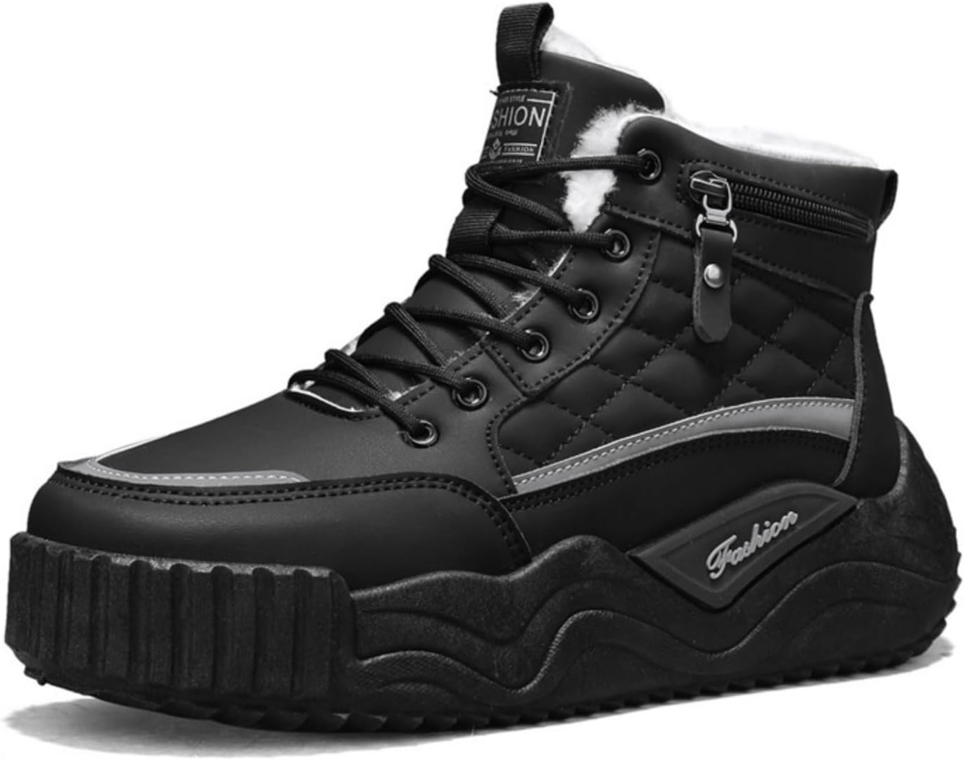 

Мужские зимние ботинки Khwfjas с высокими голенищами, стеганым флисовым подкладом, черный