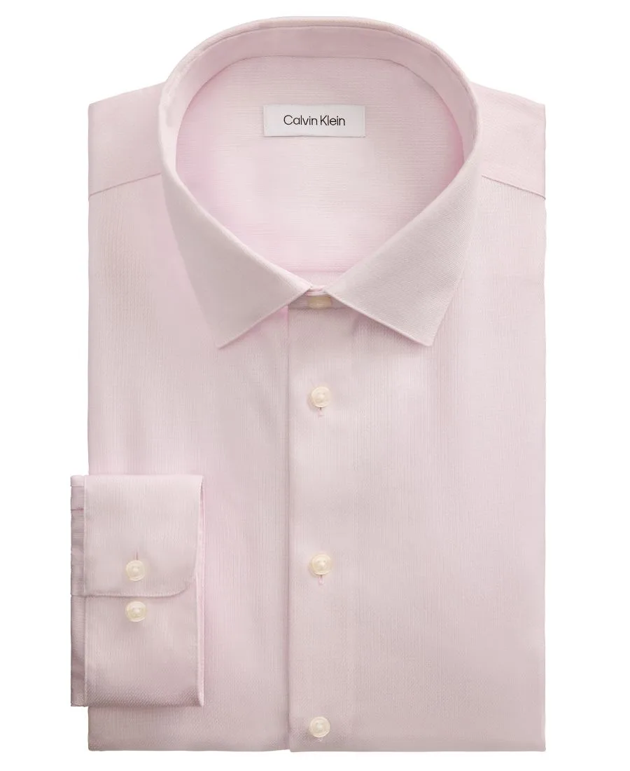 Мужская однотонная приталенная рубашка из эластичной ткани Calvin Klein, soft розовый — фото 3