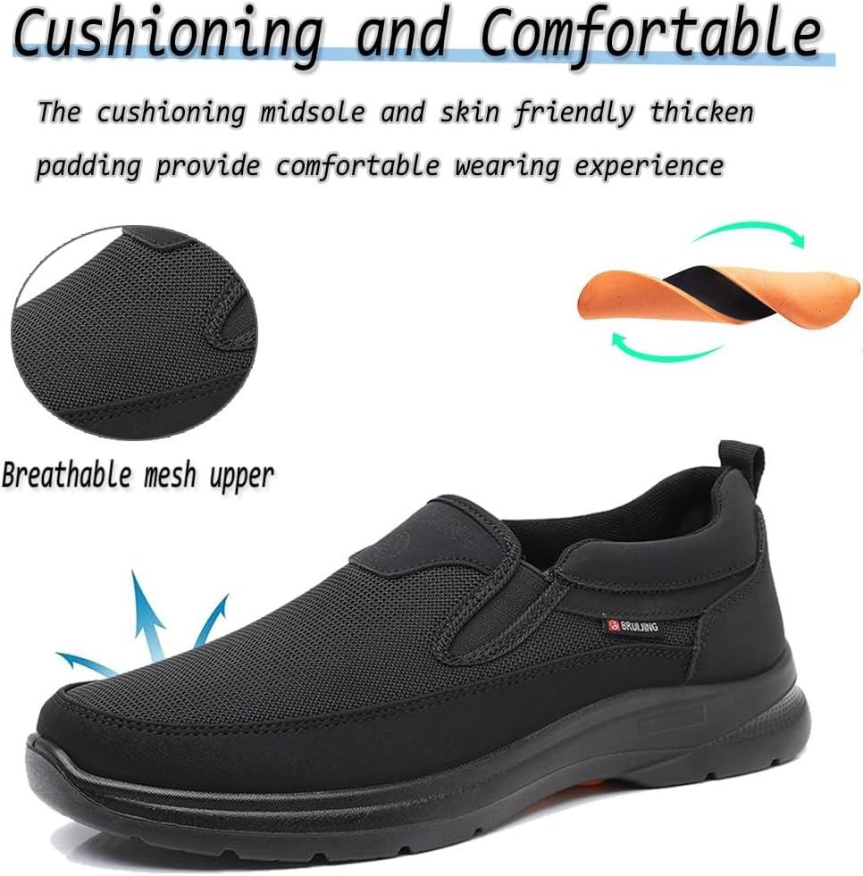 Мужские ортопедические слипоны Asifn Легкие, удобные, дышащие туфли с широкой носочной частью, прогулочные нескользящие кроссовки, черный — фото 3