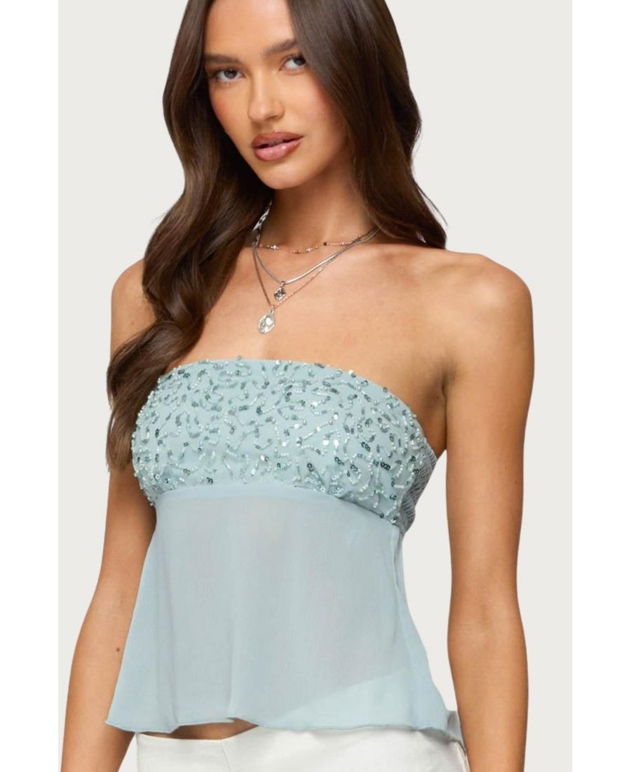 

Женский прозрачный шифоновый топ без бретелей Beadie Edikted, Light-blue
