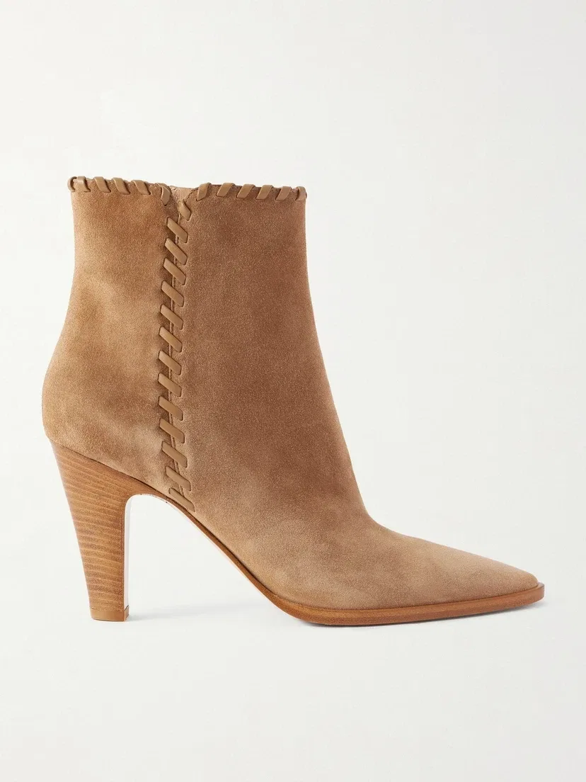Кожаные замшевые ботильоны с декоративной строчкой Gianvito Rossi, коричневый