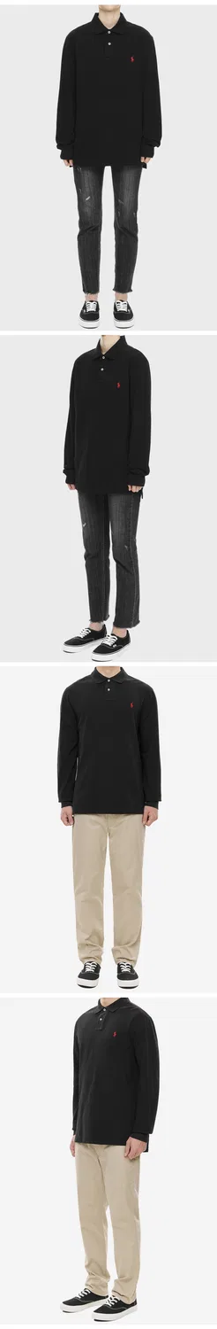 Мужская футболка поло с длинным рукавом Custom Slim Fit, чёрная, от Polo Ralph Lauren — фото 4