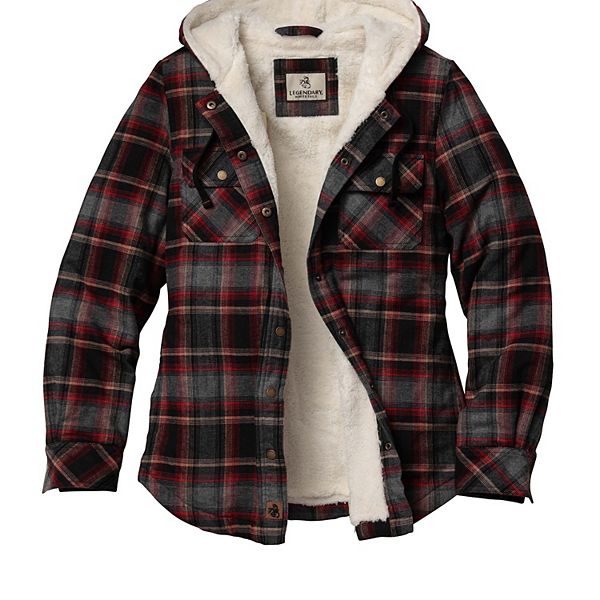 

Женская рубашка-куртка на кнопках с капюшоном и подкладкой sherpa Legendary Whitetails, Cherry Bliss Plaid