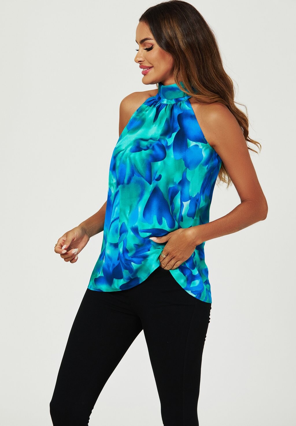 

Блуза ABSTRACT FLORAL PRINT HALTER NECK TIE BACK FS Collection, синий