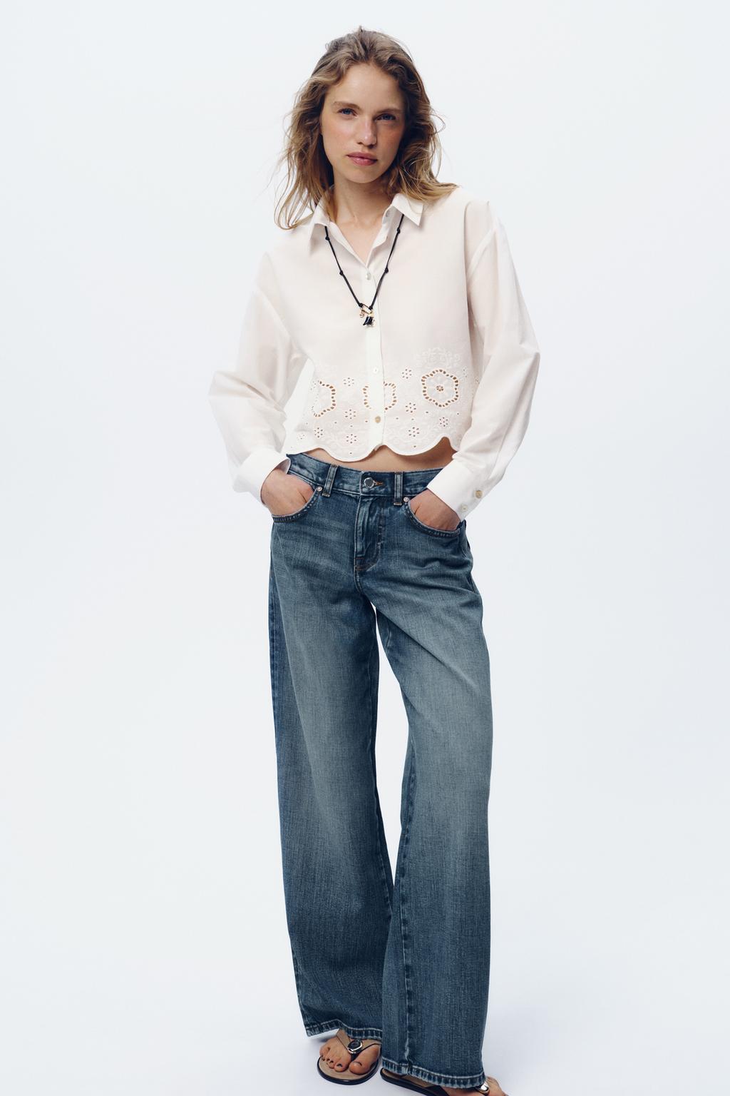 

Z1975 прямые джинсы полной длины со средней талией ZARA, средне-синий