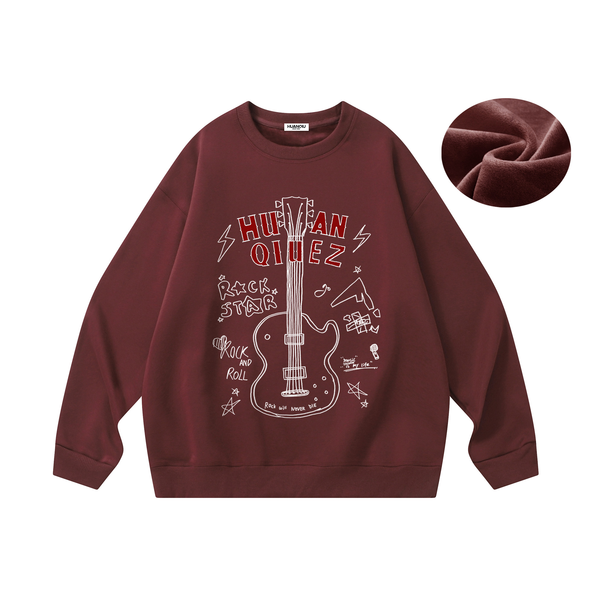

Свитшот Unisex Crew Neck Moderate Heavyweight HUANQIU, burgundy fleece-lined