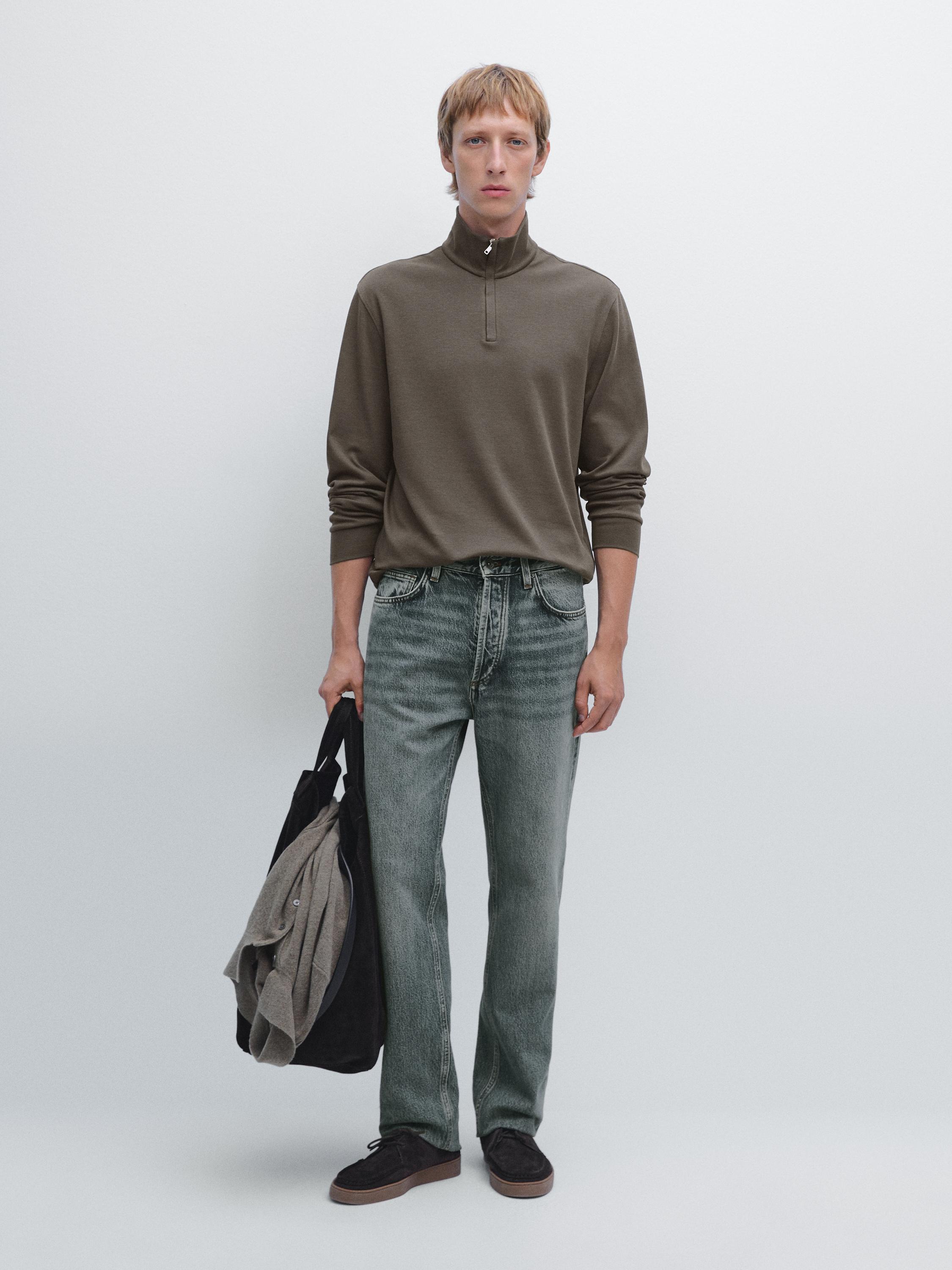 

Рубашка-Поло с высоким воротом на молнии Massimo Dutti, темно-зеленый