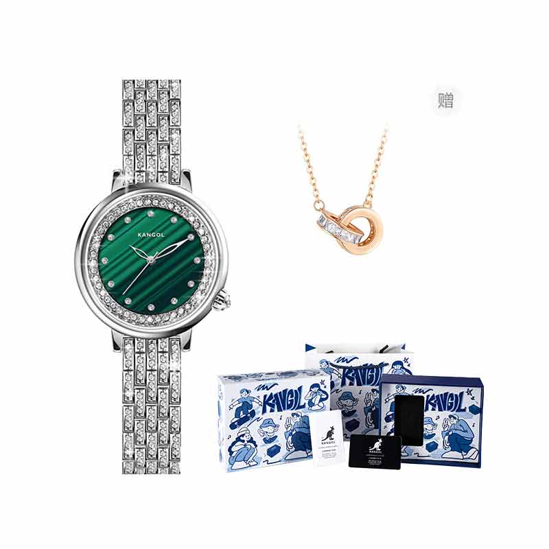 

KANGOL Часы женские с кварцевым механизмом на металлическом ремешке с зеленым циферблатом