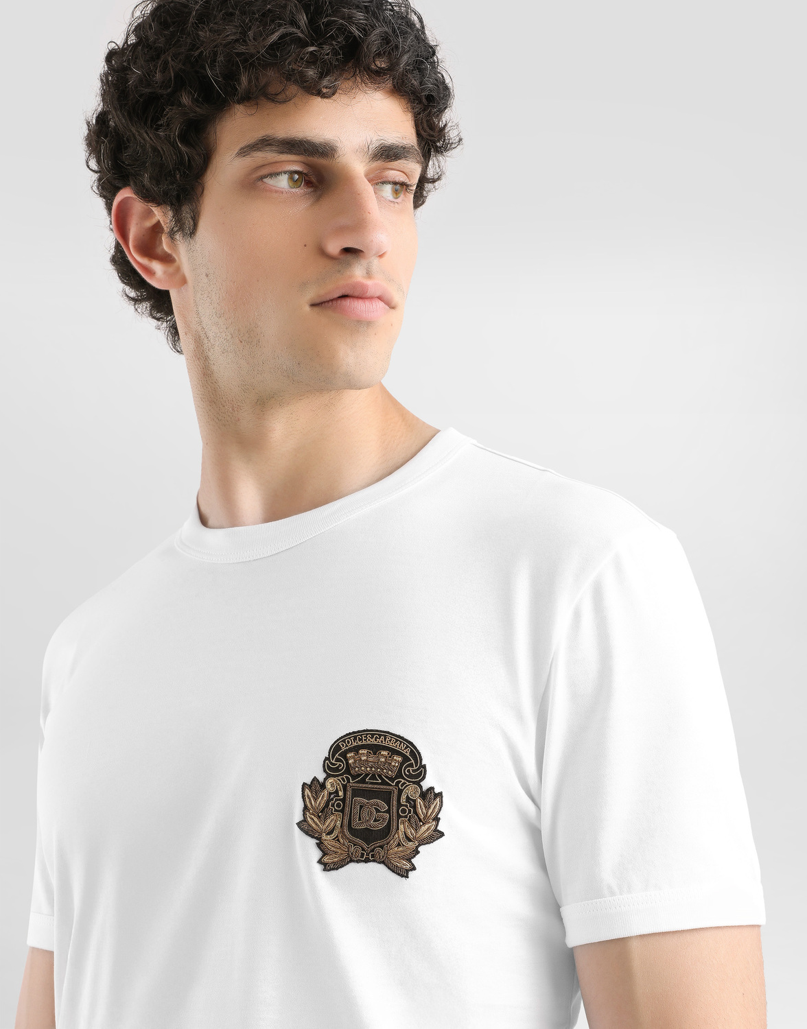 Хлопковая футболка с геральдической нашивкой Dolce & Gabbana, белый — фото 4