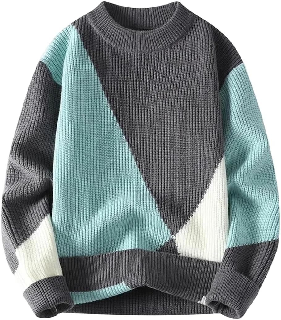 

Мужской свитер с пэчворком утепленный