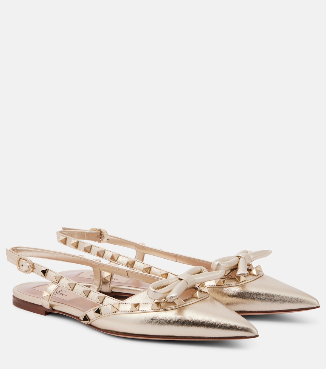 Туфли Rockstud с открытой пяткой из металлизированной кожи Valentino Garavani, Platino