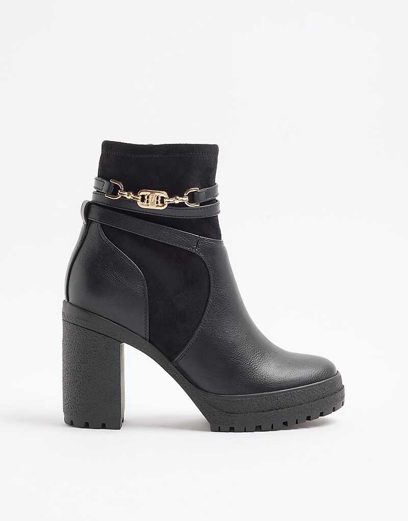 Черные ботинки на каблуке с ремешками River Island Hardware