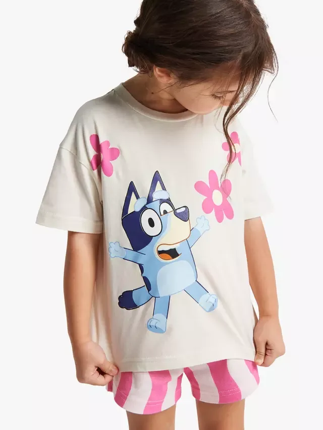 Детский хлопковый пижамный комплект Bluey с короткими штанинами, разноцветный Brand Threads — фото 3