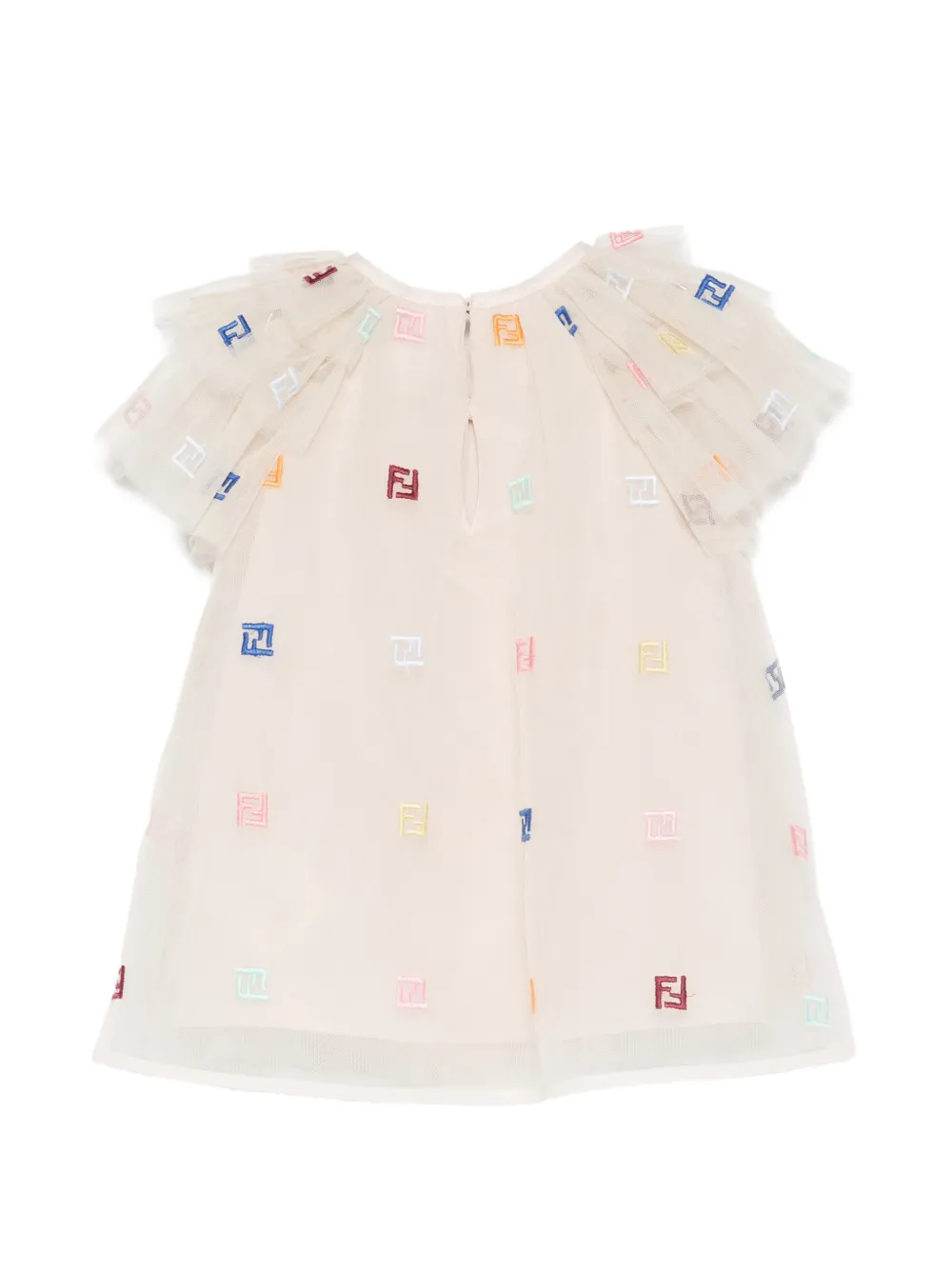 Платье с оборками и логотипом Fendi Kids, бежевый — фото 2