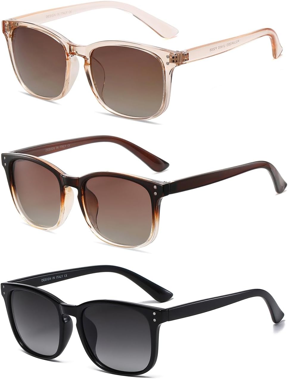 

Поляризованные солнцезащитные очки для женщин в классическом ретро-стиле с модным дизайном, защита от УФ-излучения UV 400 (3 шт.) NCLLCE, A2 Transparent Brown+brown Gradient+grey Gradient(3 Pack)