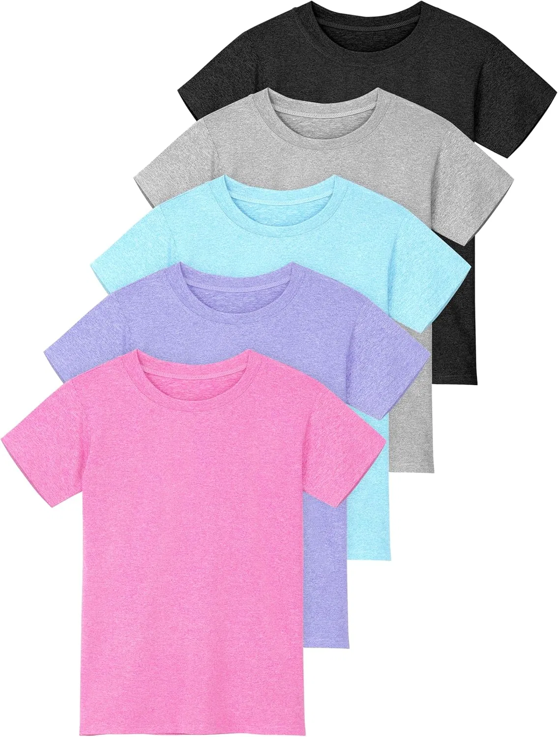 Детские спортивные футболки Poroka, 5 штук, Black, Light Grey, Pink, Purple, Blue