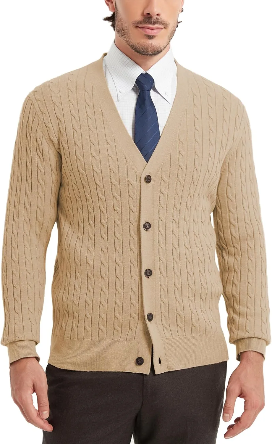 

Мужской кардиган Kallspin из чистого хлопка с воротником V-образной формы