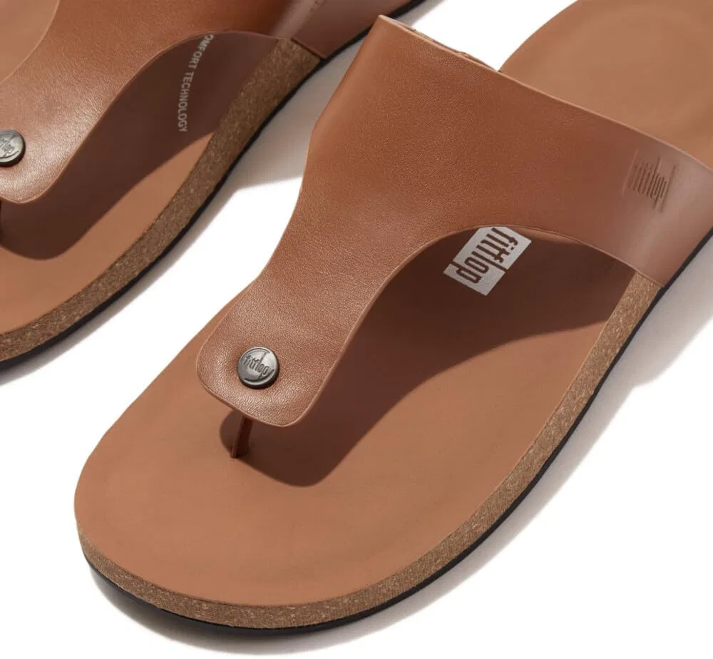Мужские кожаные сандалии Fitflop Iqushion с перемычкой между пальцами, Light Brown — фото 4