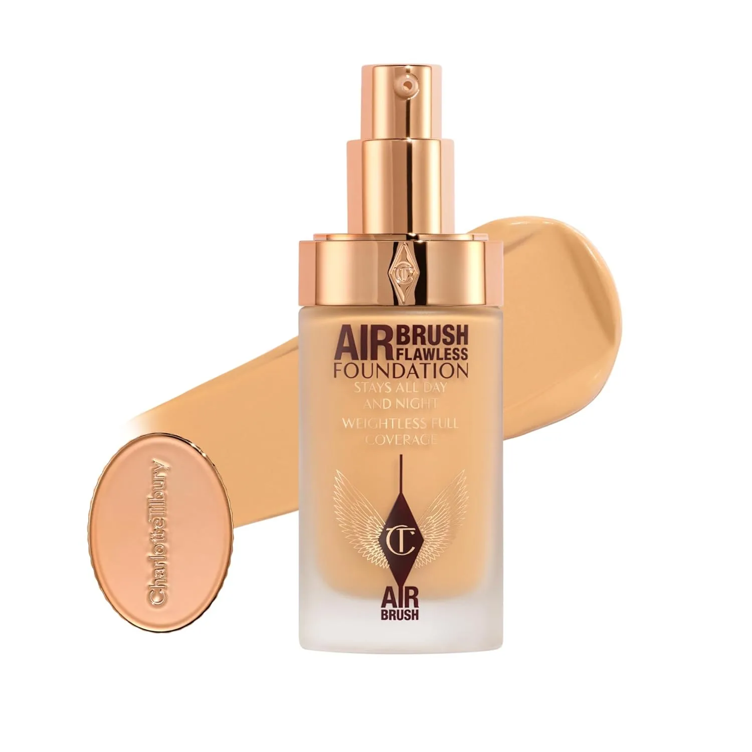 Charlotte Tilbury Airbrush Flawless Matte Foundation - тональная основа с полным покрытием и натуральным матовым финишем, выравнивает и скрывает поры, водостойкая и устойчивая к переносу, 07 Warm - Medium with warm undertones