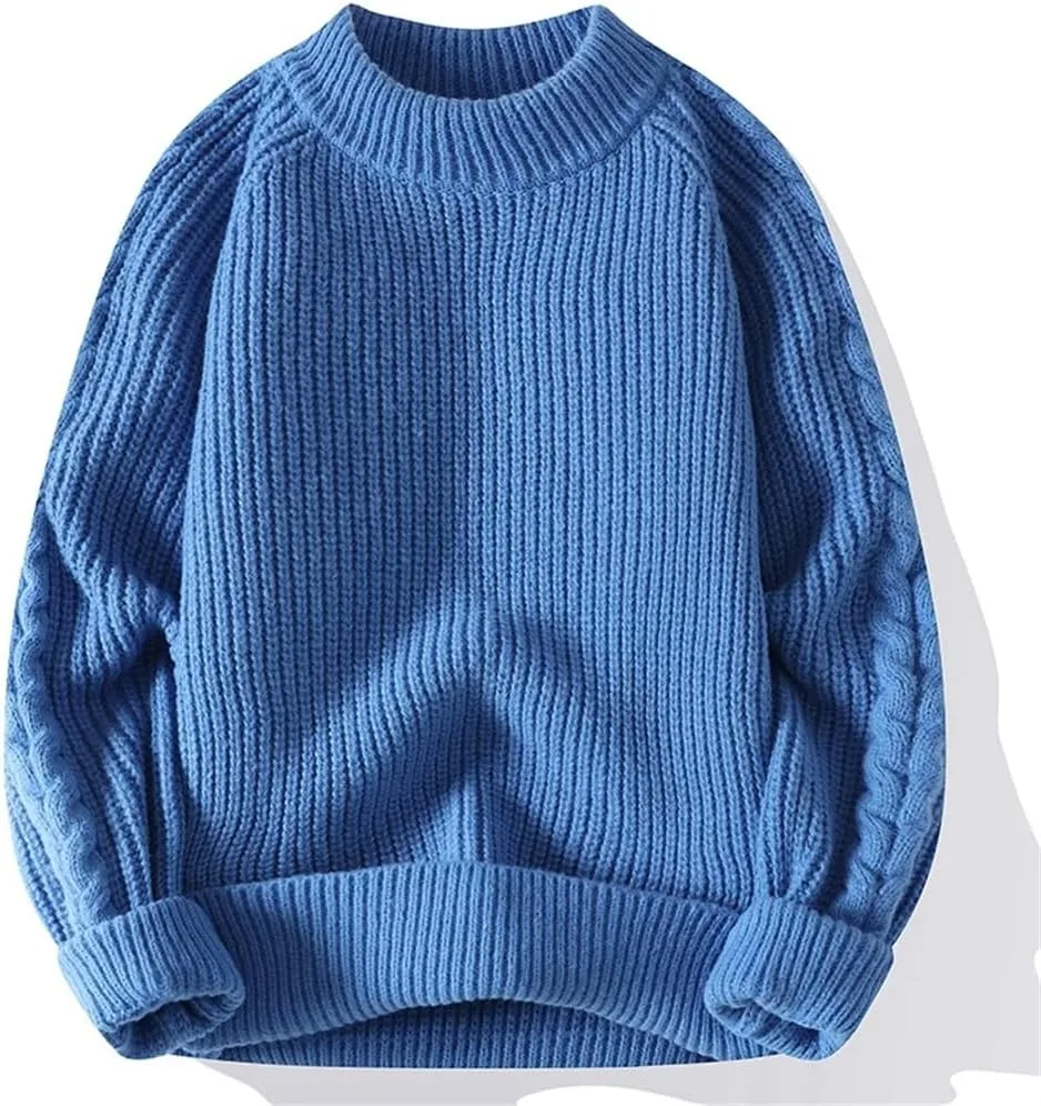 

Мужской однотонный вязаный пуловер с круглым вырезом Bciopll