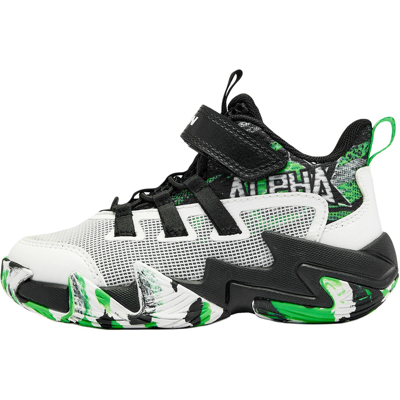 

Детские баскетбольные кроссовки с защитой от ударов и износа, средней высоты, для детей от 3 до 7 лет QIAODAN, черный/белый/зеленый