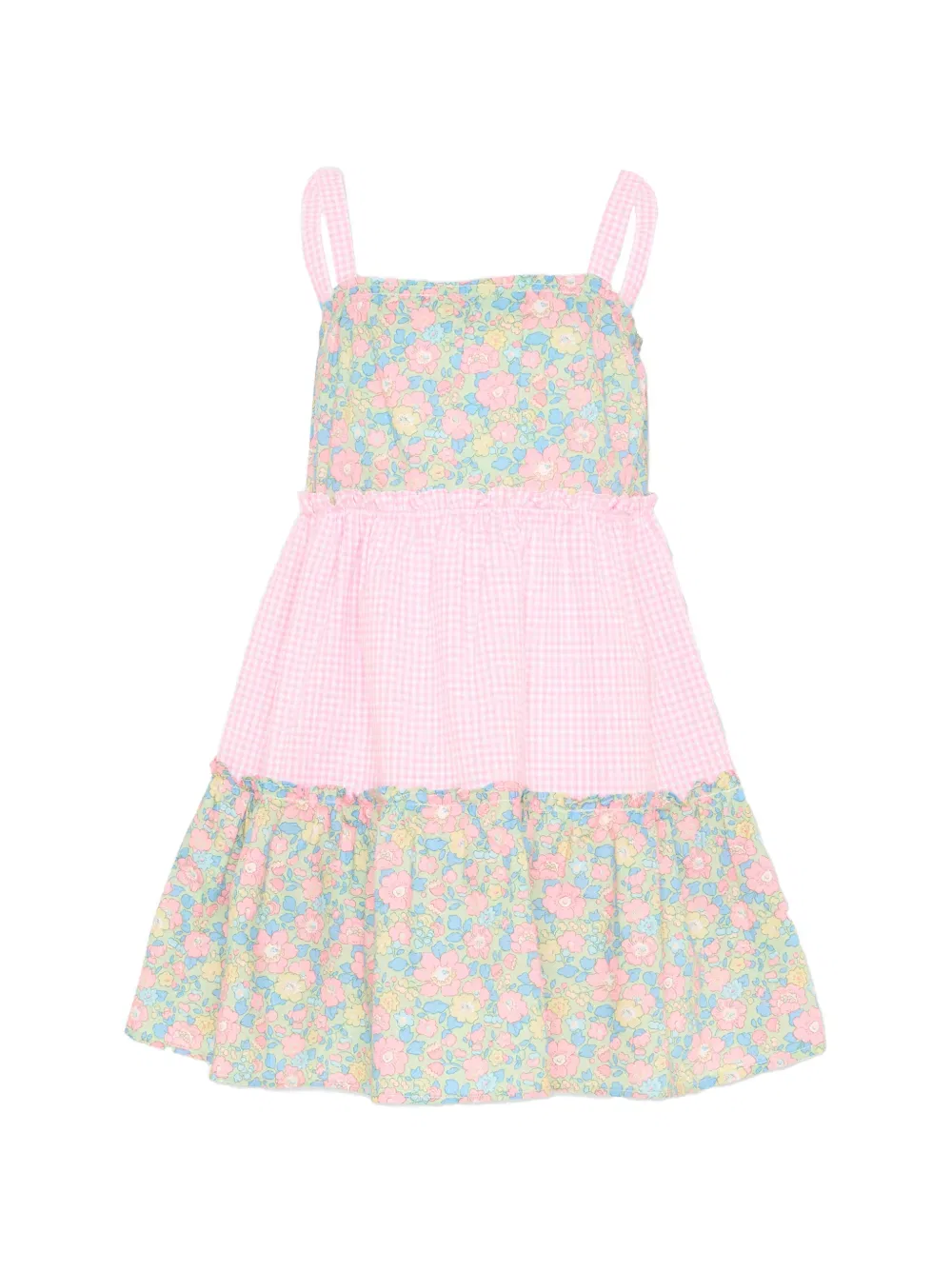 Платье в клетку с цветочным принтом Pesciolino Rosso Kids, розовый