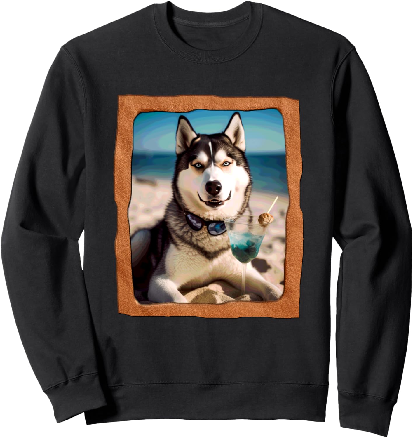 

Сибирский хаски, пляжный напиток, прохладительные солнцезащитные очки, собачья толстовка Playful Summer Vibes Pet Relaxation Beach Life, черный
