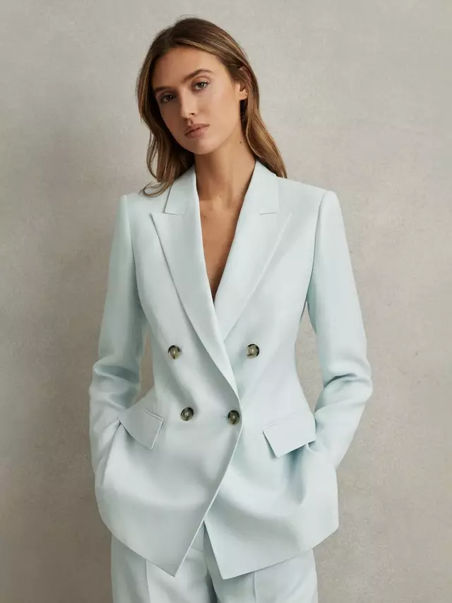 

Блейзер Reiss Lori Linen Blend Double Breasted, синий