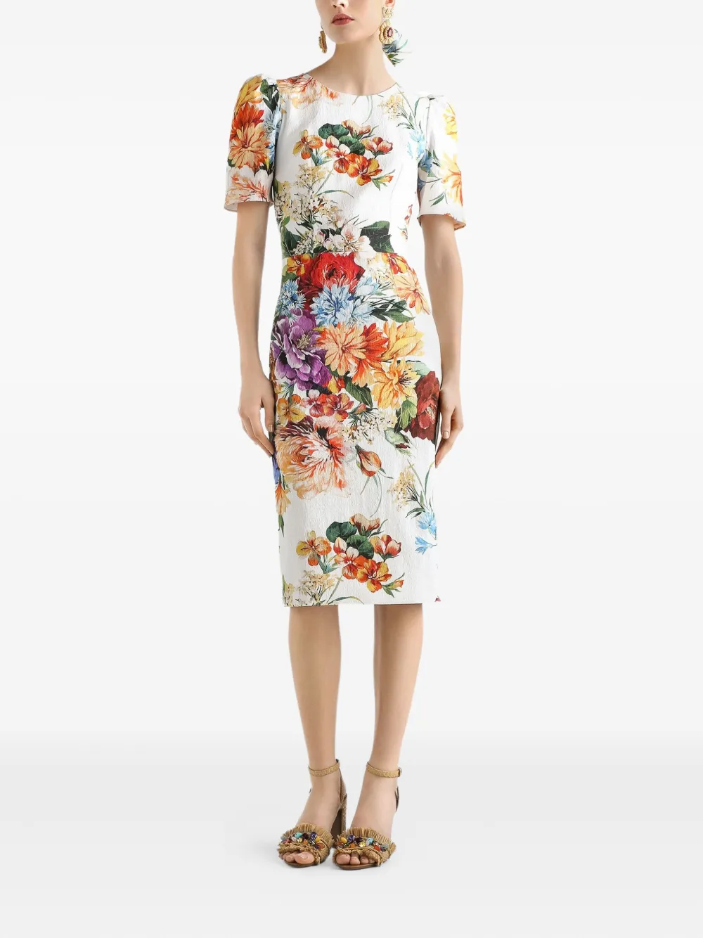 Платье миди с цветочным принтом DOLCE & GABBANA, белый — фото 2
