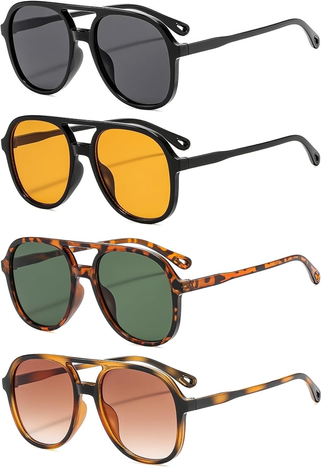 

4 пары ретро-солнцезащитных очков-авиаторов квадратной формы для женщин и мужчин. Классические винтажные солнцезащитные очки 70-х годов большого размера. Модные очки ISIUINN, 4 Pack Black+orange+leopard Green+tortoise Brown