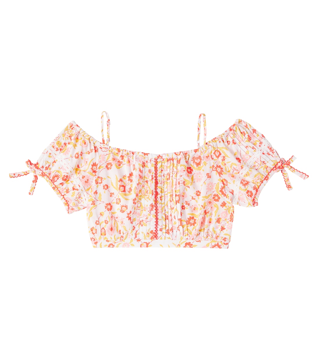 

Бонни укороченный топ с цветочным принтом Poupette St Barth Kids, Pink Ceramik
