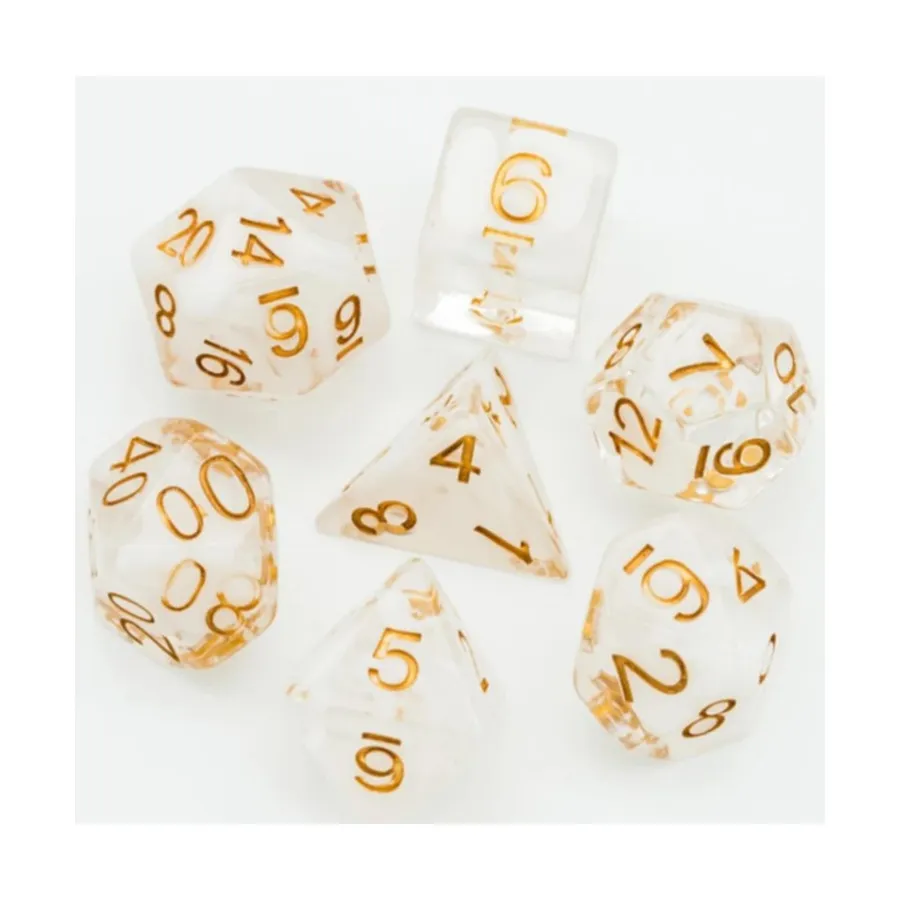 

Набор Poly — белые волны с золотом (7), Dice Sets - Resin/Acrylic - Black, Grey, White, & Metallics (Foam Brain Games)