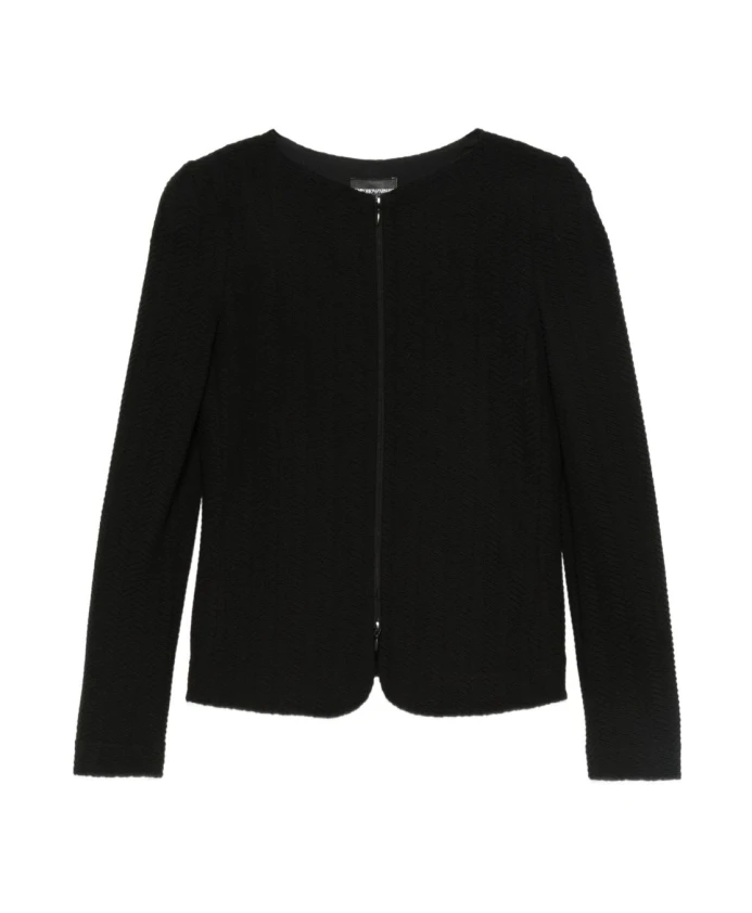 

Черная фактурная тканая куртка на молнии Emporio Armani, черный