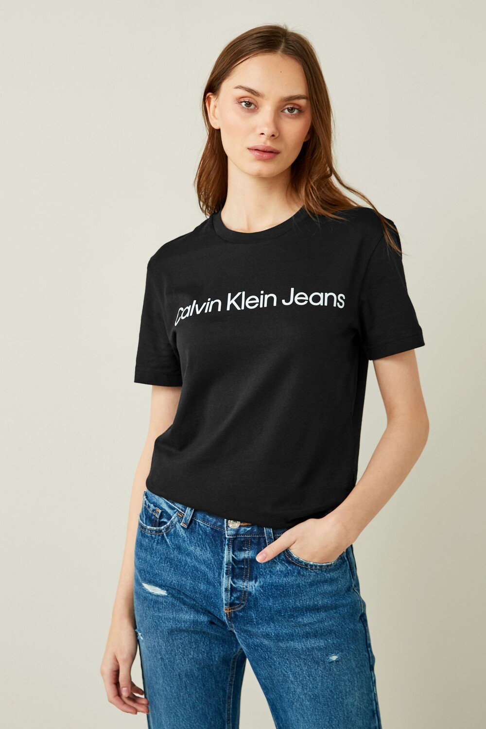 

Тонкая футболка Institutional Black с логотипом Calvin Klein Jeans, черный