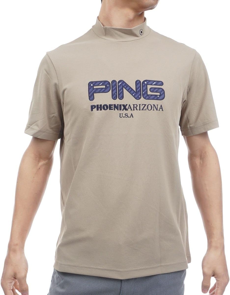 

Мужская футболка с коротким рукавом и высоким воротником Pin Apparel 621-6167201 (впитывающая, быстросохнущая, с аппликацией) Ping Apparel, бежевый