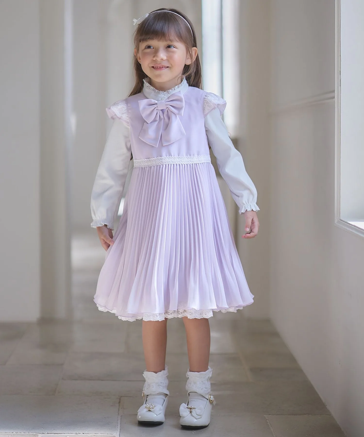 Детское платье с плиссировкой и съемным бантом Chiffon Pleats Dress ANY синее — фото 3