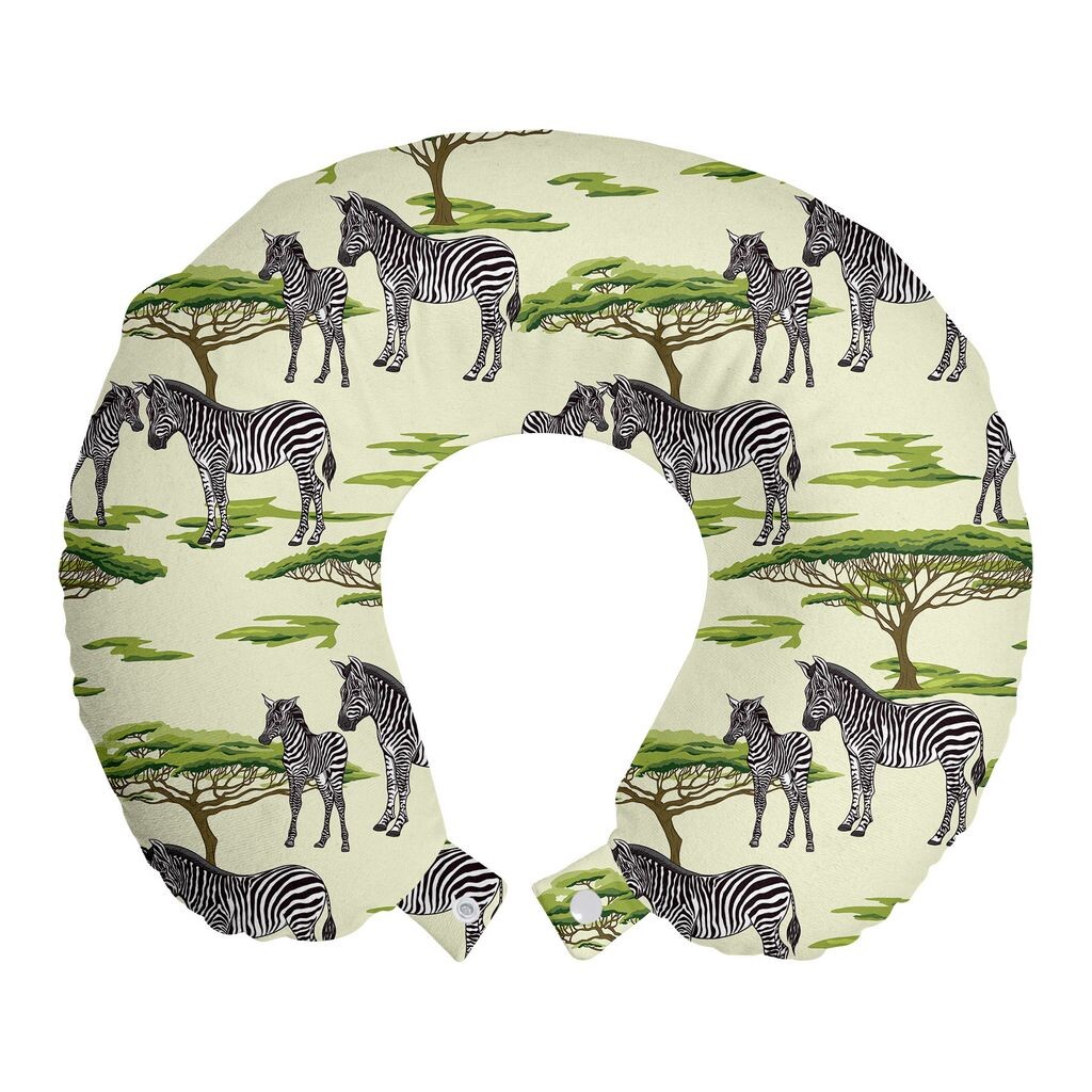 

ABAKUHAUS Дорожная подушка Zebra, поддержка шеи, дикие животные в лесу, дорожная вещь из пенопласта для самолета и автомобиля, 30x30 см, кремовый разноцветный