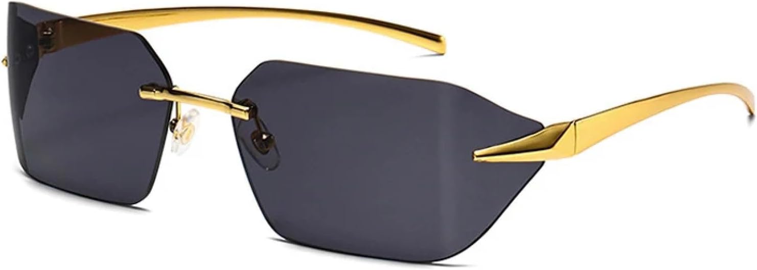 

Безободковые солнцезащитные очки для мужчин и женщин, роскошные безрамочные черные очки, модные женские металлические солнцезащитные очки с защитой от УФ-излучения для мужчин HHZZYVY, Gold-black