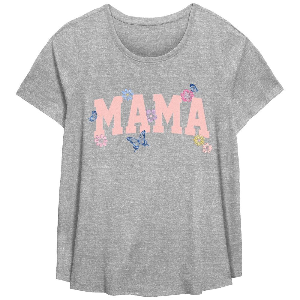 

Плюс размер Mama Flowers Scoop Hem Футболка с рисунком, цвет Heather Gray