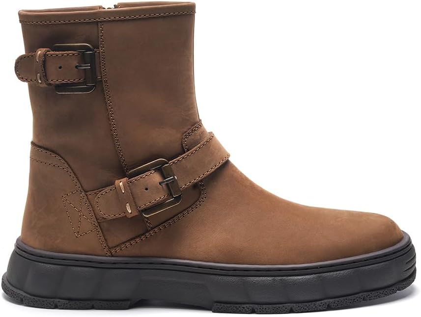 

Мужские кожаные байкерские ботинки A. Veer Ranger, Ботинки из нубука с телячьей кожей, с пряжкой, с мягкой кожаной стелькой и прочной резиновой подошвой, Регулируемый ремешок для комфорта и сцепления, Tobacco Nubuck