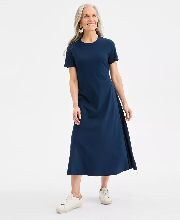 

Женское короткое платье миди с принтом и короткими рукавами Style & Co, синий