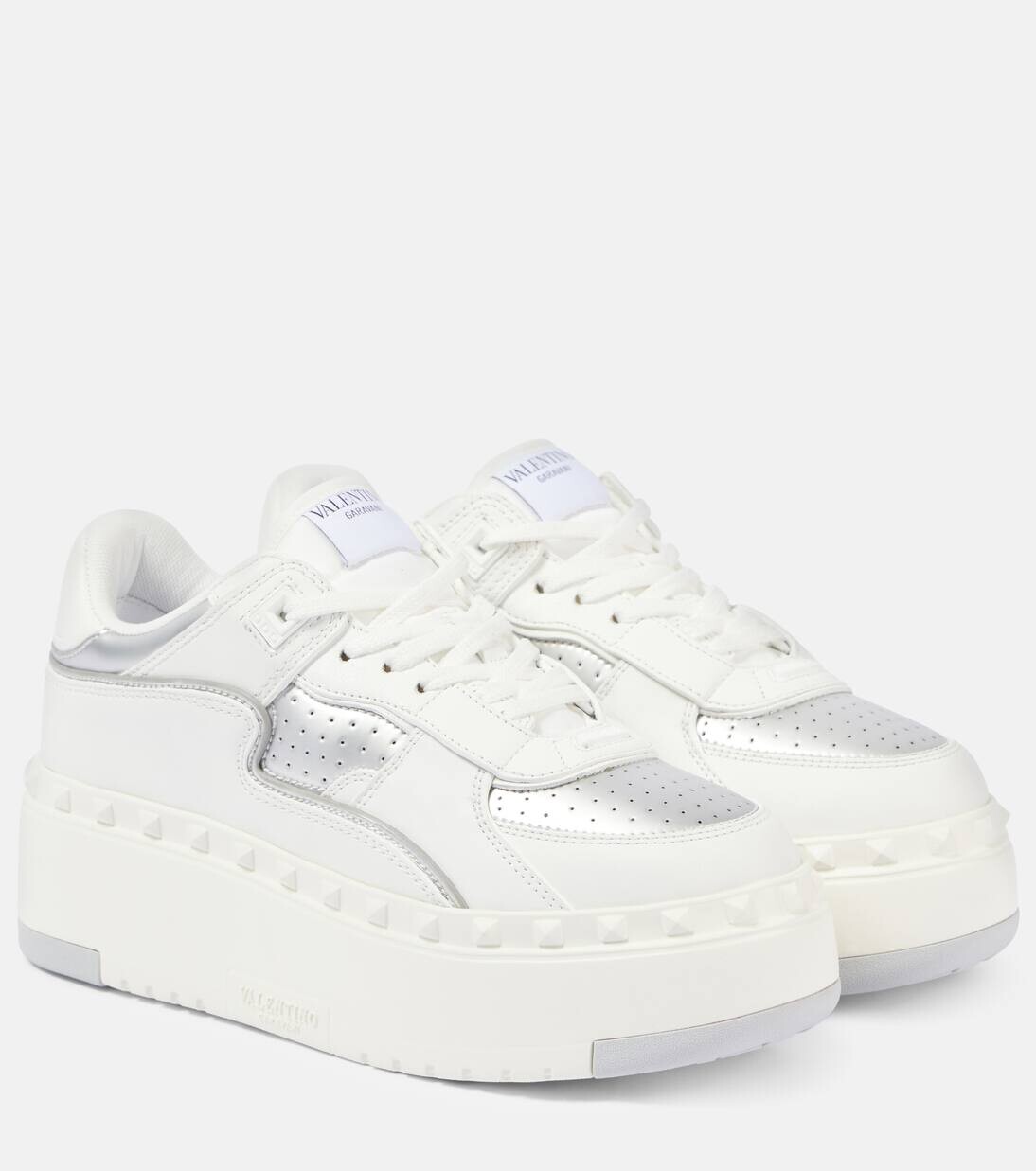 Кроссовки Freedots XL на кожаной платформе Valentino Garavani, цвет bianco/silver/bianco/bianco