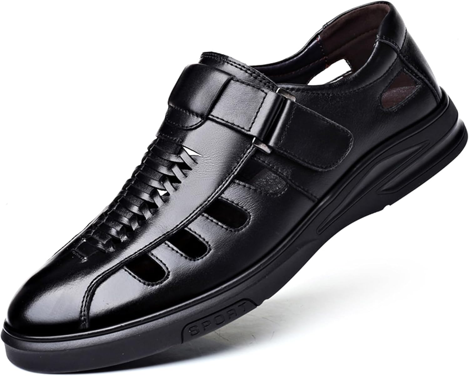 

Мужские сандалии Veslexth, повседневная кожаная обувь для улицы, спортивная, легкая, с поддержкой свода стопы, противоскользящие лоферы, черный