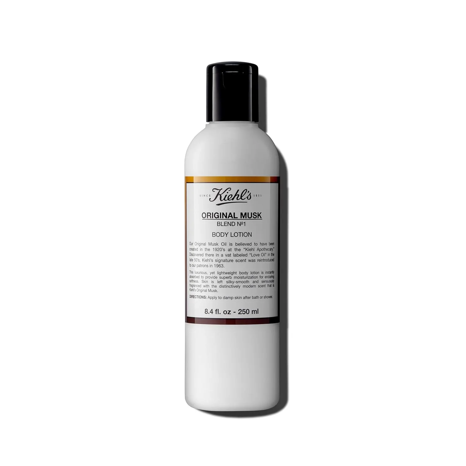 Kiehl's Original Musk Scented Body Lotion, легкий увлажняющий лосьон для тела, смягчает кожу маслом абрикоса и кунжута, унисекс аромат - 250 мл, Orange