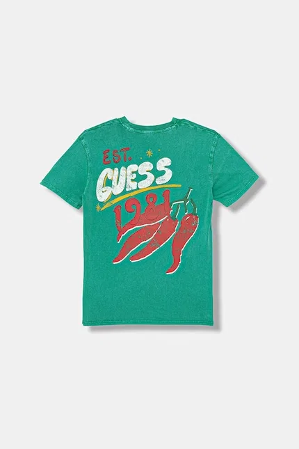 Футболка детская с принтом оверсайз Guess, зеленый